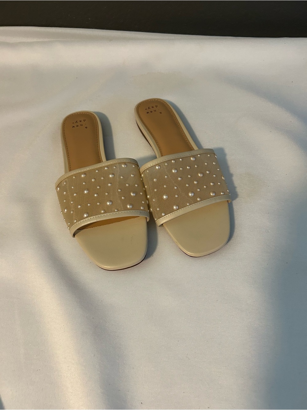 a new day Pearl-Embellished Beige Slide Sandals - Women